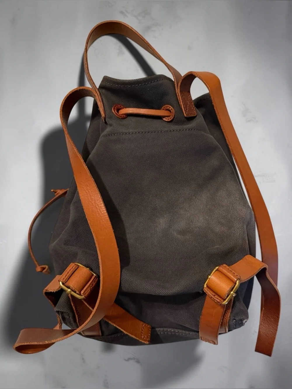 Madewell Canvas Somerset Backpack in Washed Out Gray and Brown Leather